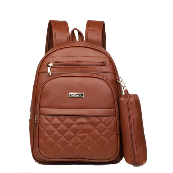 Bolsa De Mochila Feminina Com Estojo De Costas Em Couro Sintético