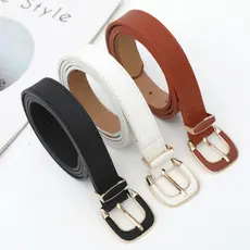 Cinto De Couro Feminino Coreano – Fino Preto Com Fivela De Pino De Liga Para Uso Diário