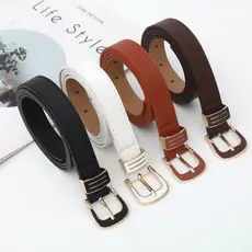 Cinto De Couro Feminino Coreano – Fino Preto Com Fivela De Pino De Liga Para Uso Diário