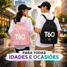 Mochila Bolsa T60 Original Tipo Saco Costas Esportiva Academia Trabalho Casual Espaçosa Impermeável Bolso Para Tênis