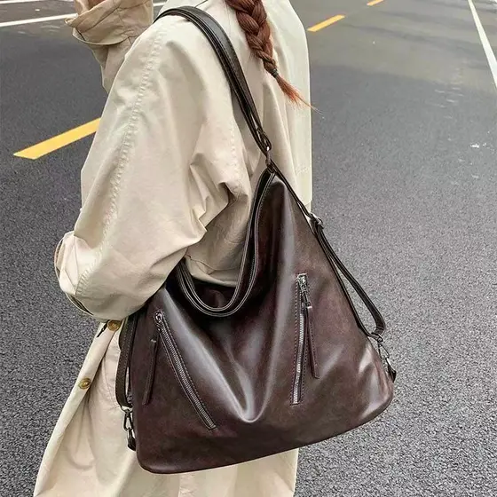 Bolsa Mochila Feminina Com Alça Lateral Transversal De Ombro De Couro PU Multiuso