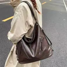 Bolsa Mochila Feminina Com Alça Lateral Transversal De Ombro De Couro PU Multiuso