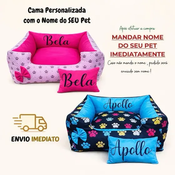 Cama para Pet Personalizado com NOME e travesseiro Caminha Pet Casinha Pet