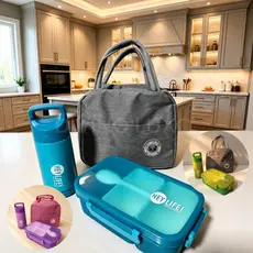 Kit Marmita Lancheira Bolsa Térmica 5 Peças Cores Vibrantes