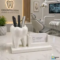Porta Canetas e Cartão Visita Formato Dente Dentista Odontologico Consultorio