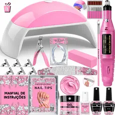 Kit Unha Gel Acrigel Fibra Para Iniciantes Completo Cabine estufa de Unhas e lixadeira elétrica Manicure Profissional