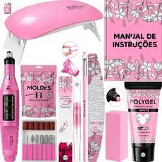 Kit Polygel + Lixadeira Caneta + Cabine Sun Mini + Polygel + Molde F1