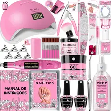 Kit Unhas de Gel Cabine Sun 5 LED UV 48w Digital Lixadeira Elétrica Caneta 20.000 RPM Molde Lixa Broca Presilha