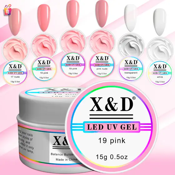 Gel X&D 15g LED UV para Unhas Xd Profissional Acrigel Alongamento de Unha Xed White Branco Transparente Pink Rosa Nude