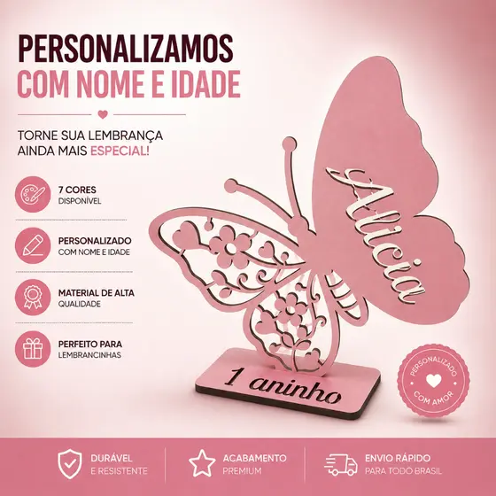 Kit Com 10 Centros de Mesa MDF De Borboleta Personalizado