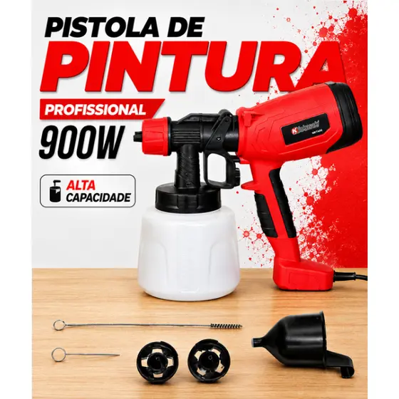 Pistola Elétrica Para Pintura 900W Pulverizadora + Profissional + Bico de Metal Pulverizador