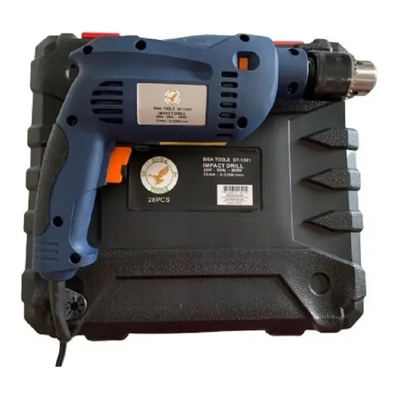Kit Eficiente: Furadeira de Impacto e Parafusadeira 800W Nakazaki com Controle de Velocidade e Maleta 28 Itens