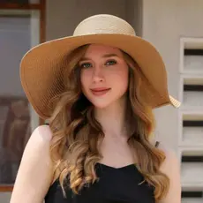 Chapéu Feminino Praia Sol Aba Larga Palha Flexível Moda Verão