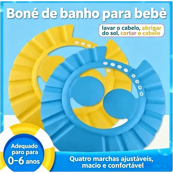 Chapéu Protetor de Banho Ajustável com Viseira, Protege Olhos e Ouvidos para Bebês e Crianças