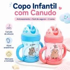 Copo Infantil de Treinamento 250ml com Canudo de Silicone, Alças e Tampa Antivazamento para Transição do Bebê