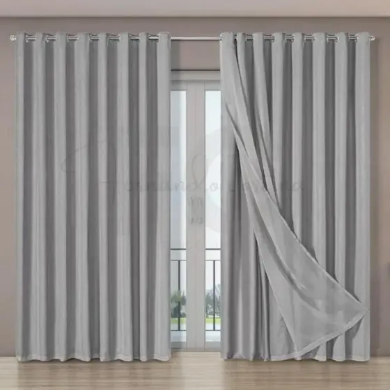 cortina ESTILO 7,00 X 2,80 CINZA para quarto e sala voil liso com forro microfibra