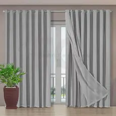 cortina ESTILO 2.80 x 1.80 CINZA para quarto & sala voil liso c/ forro microfibra