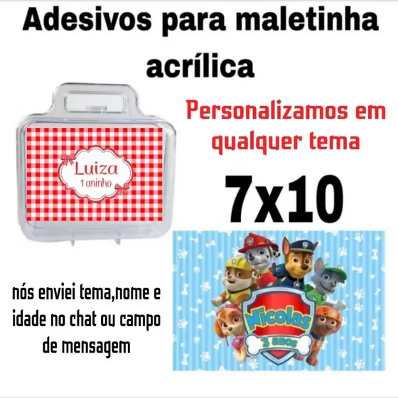 ADESIVOS PARA MALETINHA acrílicas personalizados 7x10 VENDEMOS APENAS O ADESIVO