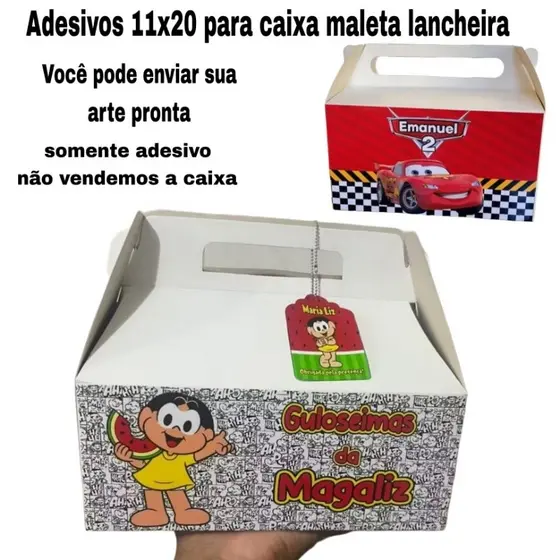 Adesivos personalizados 11x20 para caixa maleta lancheira (festa na escola)