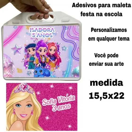 ADESIVOS PARA CAIXA MALETA FESTA NA ESCOLA PERSONALIZADOS 15,5x22 (Você pode enviar sua arte pronta)