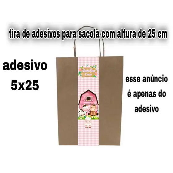 50 adesivos em tira tamanho 5x25  (sua sacola precisa ter 25 de altura)