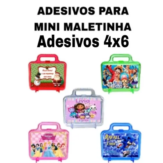folha com 21 de adesivo  para MINI MALETINHA personalizados 4x6