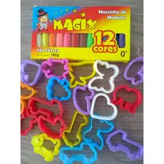 massinha de modelar 1 caixinha  com 12 cores + 10 cortadores sortidos marca magic com selo do INMETRO