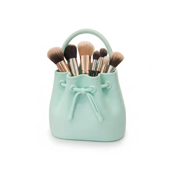 Porta pincéis de maquiagem decorativo moderno em formato de bolsa saco, em Plastico acabamento fosco