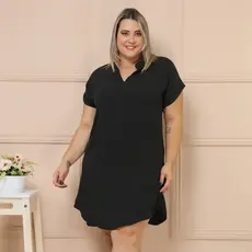 Vestido Curto Plus Size Manga Curto Gola V Elastex/COD:V47