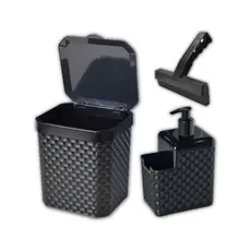 Kit Lixeira Pia 5l C Tampa + Porta Detergente Bucha Cozinha + Rodinho De Pia