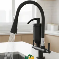 Torneira Filtro para Cozinha Preta Bica Flexível 2 Jatos Carvão Ativado 1/4 de Volta pia bancada