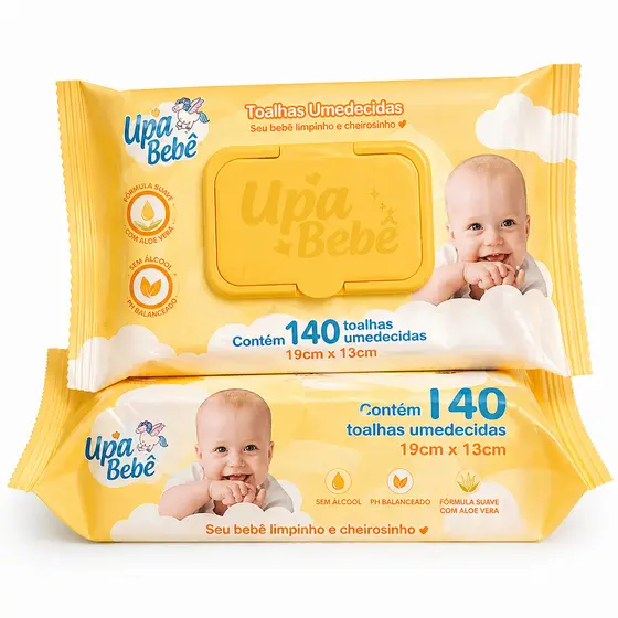 Lenço / toalhas umedecidas upa bebê com 140 unidades