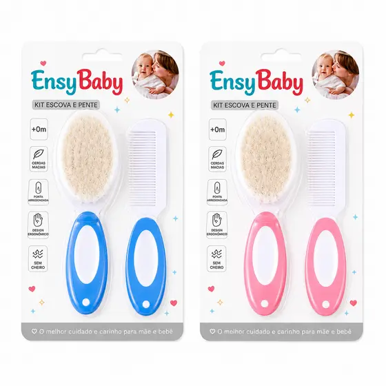 Kit Higiene para Bebê EnsyBaby Escova de Cerdas Naturais e Pente