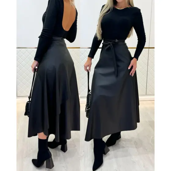 Saia Envelope Feminina Evangélica Social Casual Inverno Couro Ecológico Courino Midi