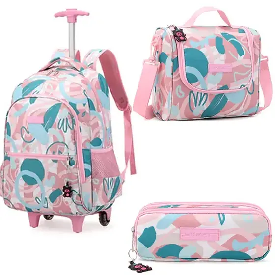 Kit Mochila com rodinhas Mochila de rodinha Mochila de Costa escolar Lancheira termica estojo escolar