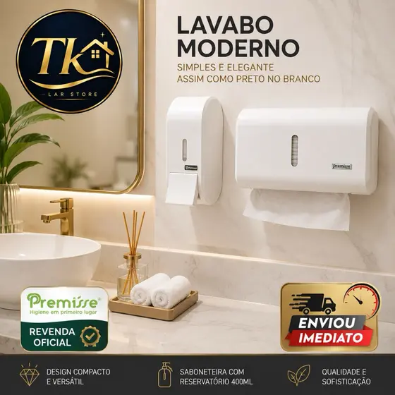 Porta sabonete líquido e álcool gel, URBAN dispenser papel toalheiro interfolhado banheiro Premisse