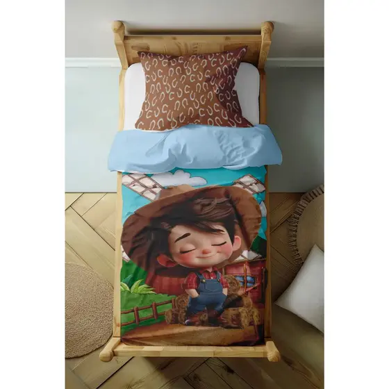 Lençol SEM elástico Solteiro + Fronha tema Fazendinha CAMA SOLTEIRO