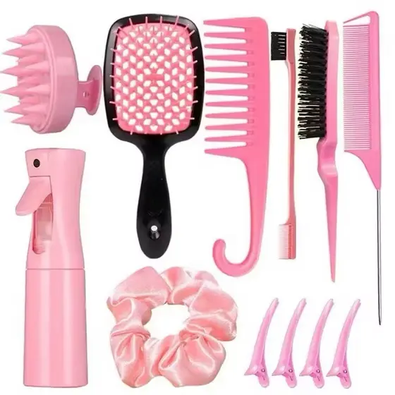 12pcs Escova Para Cabelos Cacheados Natural Curvo Rattail Pente Conjunto Ferramentas De Salão De Cabeleireiro