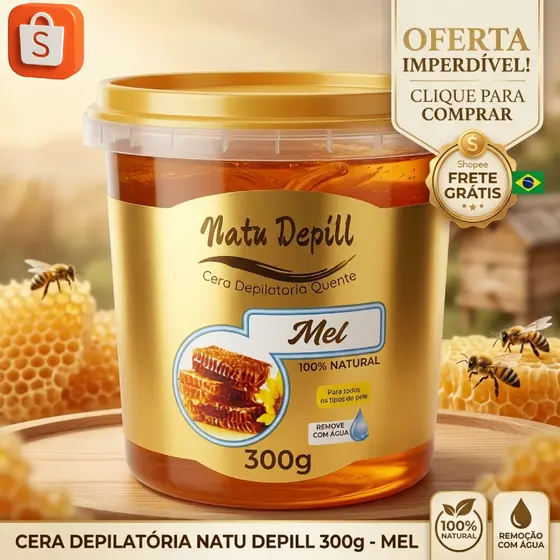 Hidro Cera Depilatória Natu Depill Baldinho  300g 100% Natural Depilação Profissional Pele Sensivel