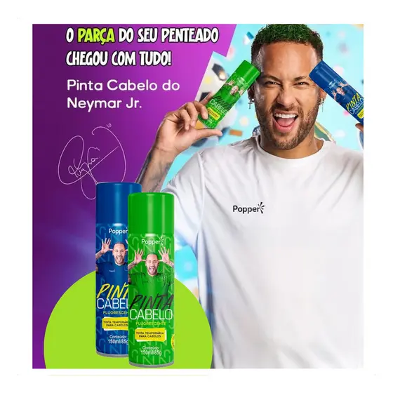 Kit Festa 2 Tinta Spray Pinta Cabelo Fantasia Temporaria Lavável Popper Neymar Jr Azul e Verde