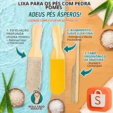 Lixa Pés Com Pedra Pomes Pedicure Mista Cabo Madeira