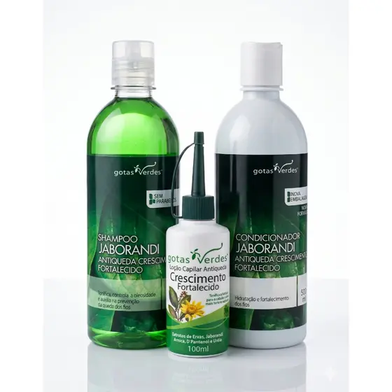 Kit Antiqueda Fortalecedor Capilar Gotas Verdes Shampo Condicionador Tonico Crescimento Jaborandi