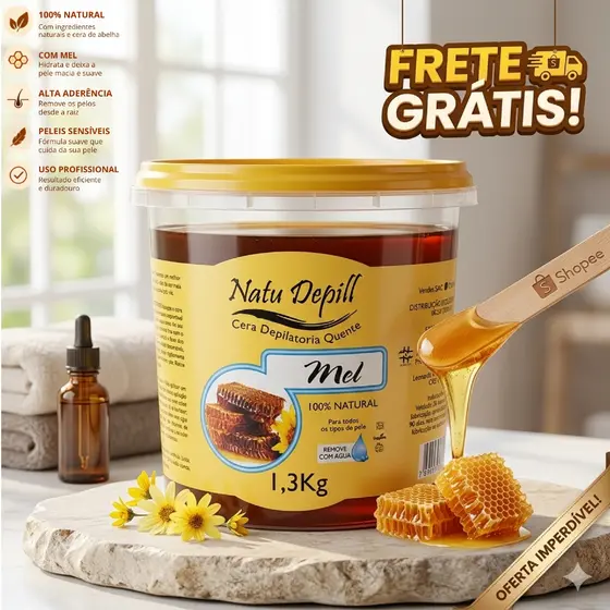 Hidro Cera Depilatória Natu Depill Balde 1,3kg 100% Natural Depilação Profissional Pele Sensivel