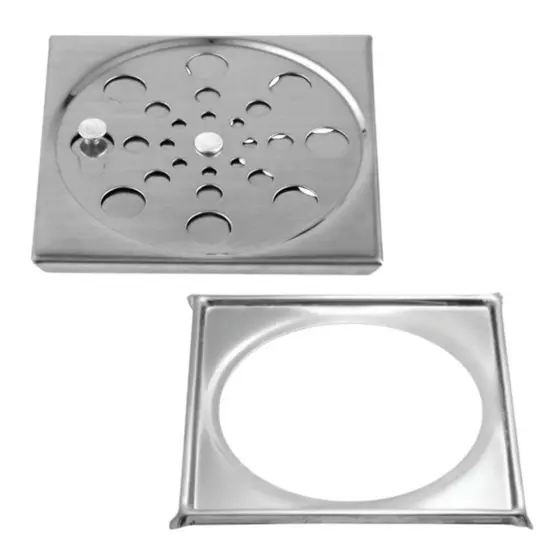 Ralo Grelha Tampa Inox 15x15 CM para Banheiro Lavabo Área Externa Quadrado com Caixilho
