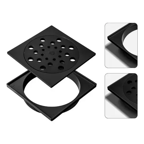 Ralo Grelha Quadrado Para Banheiro Preto 10x10 Anti Odor Abre e Fecha Com Caixilho Tampa Removível
