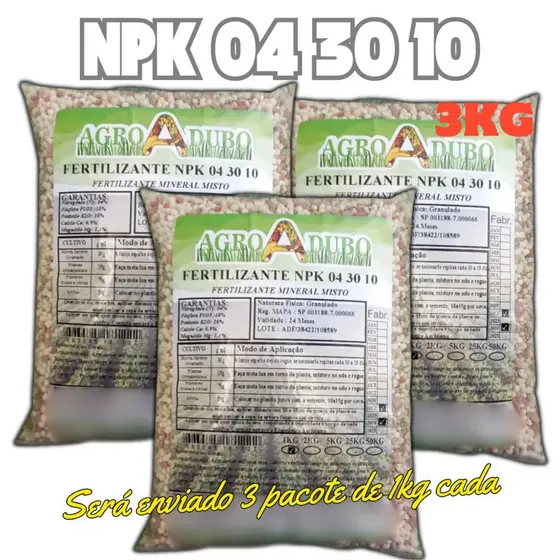 Fertilizante Npk 04 30 10 - 3Kg Adubo Completo Rico Em Fosforo (P)