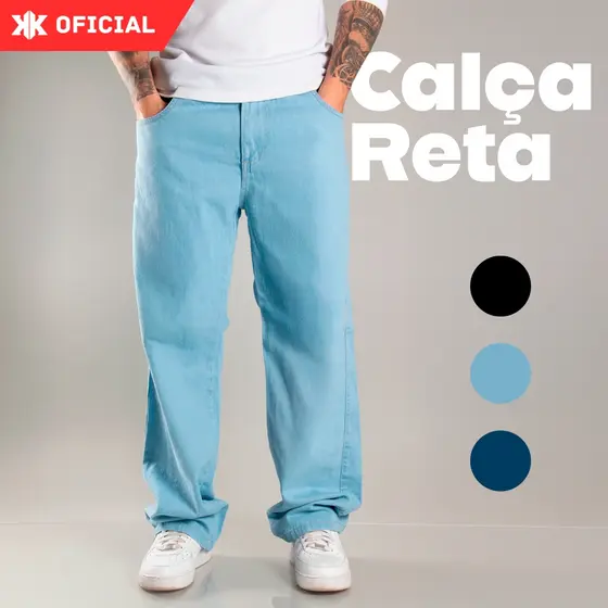 Calça Masculina Bag Jeans Larga Balão Larga estilo Skatista Carpenter Baggy Corte Reta