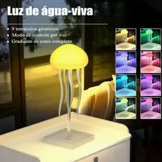 Luminária de Água Viva LED RGB Fio Base de Apoio Controle de Voz Luz Noturna Recarregável Tipo C
