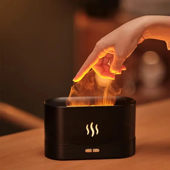 Umidificador de Chama com Difusor de Óleo Essencial e Luz LED Colorida de 7 Cores, Efeito de Chama