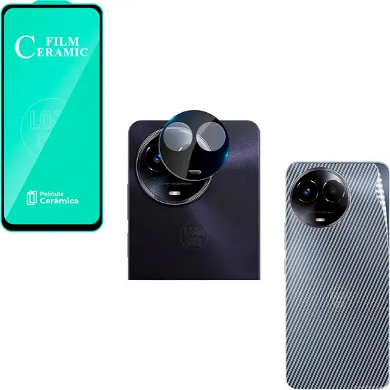 Película Tela Cerâmica + Película Câmera Vidro Preta + Película Traseira P/ Realme 11 5g / 11x 5g